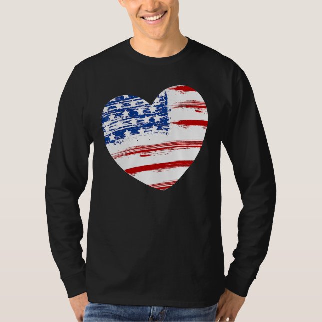 US American Flag Heart For Independence Day On 4th T Shirt (Framsida)