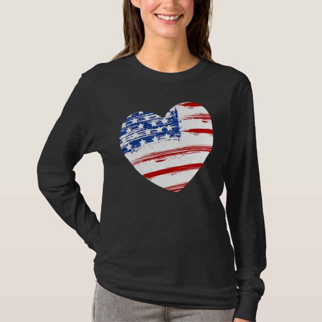US American Flag Heart For Independence Day On 4th T Shirt (Framsida)