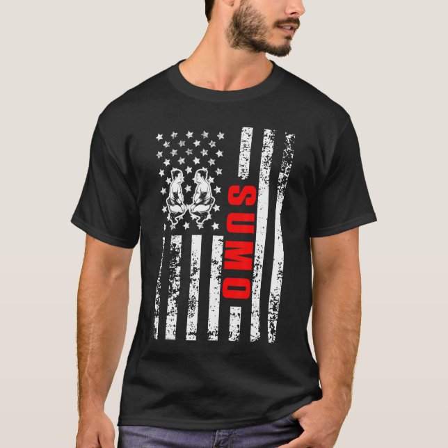 US American Flag Japanese Sports Patriotic Sumo fa T Shirt (Framsida)