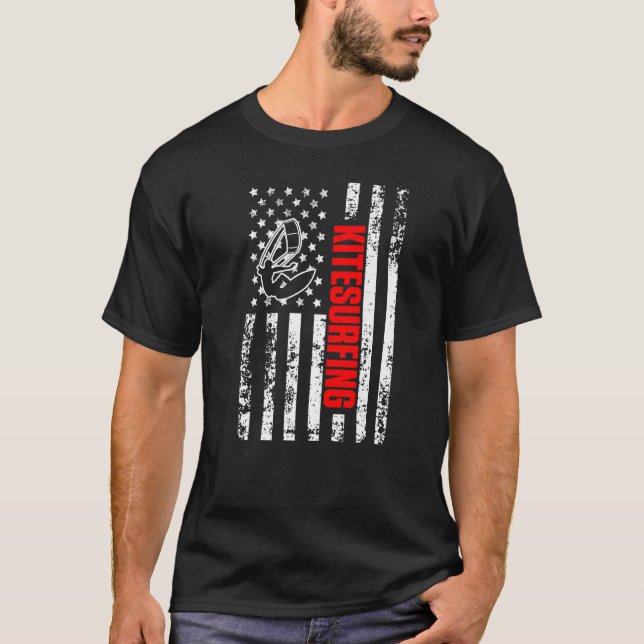 US American Flag Kitesurfing Sports Patriotic Kite T Shirt (Framsida)