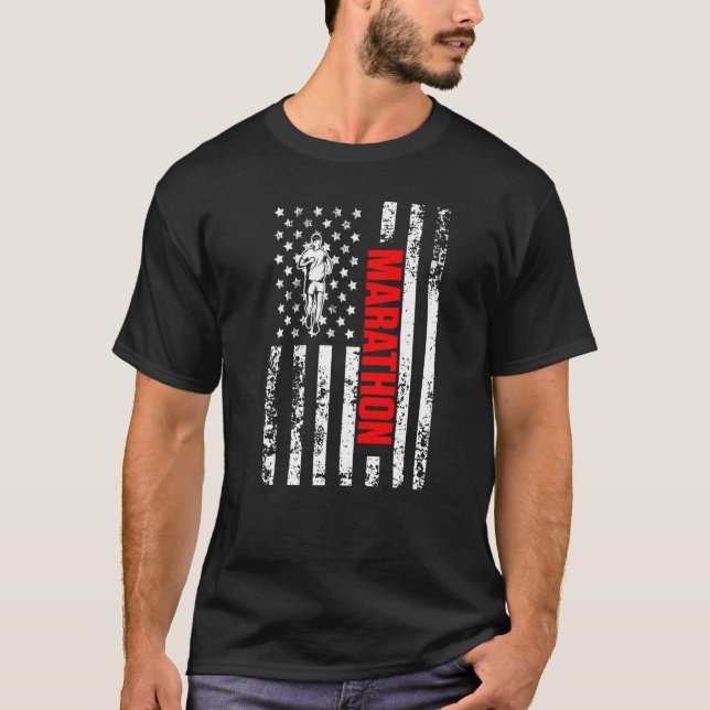 US American Flag Running Sports Patriotic Half Mar T Shirt (Framsida)
