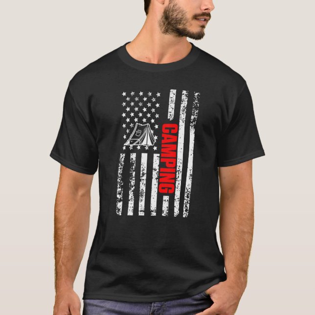 US American Flag Sports Patriotic Camping Premium T Shirt (Framsida)