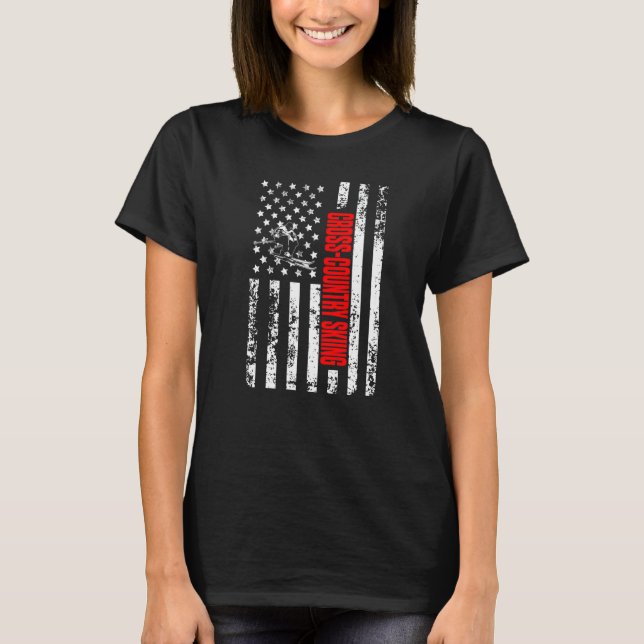 US American Flag Sports Patriotic Cross-Country Sk T Shirt (Framsida)