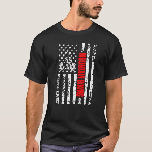 US American Flag Sports Patriotic Downhill Mountai T Shirt (Framsida)