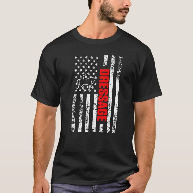 US American Flag Sports Patriotic Dressage Premium T Shirt (Framsida)
