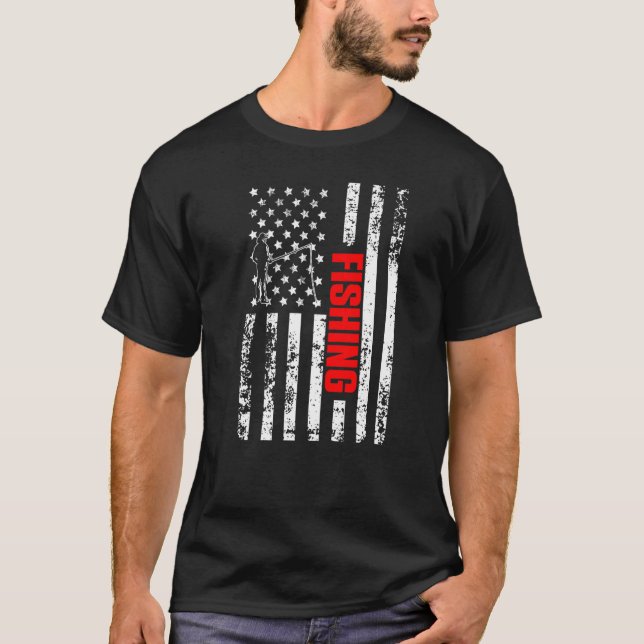 US American Flag Sports Patriotic Fishing Premium T Shirt (Framsida)