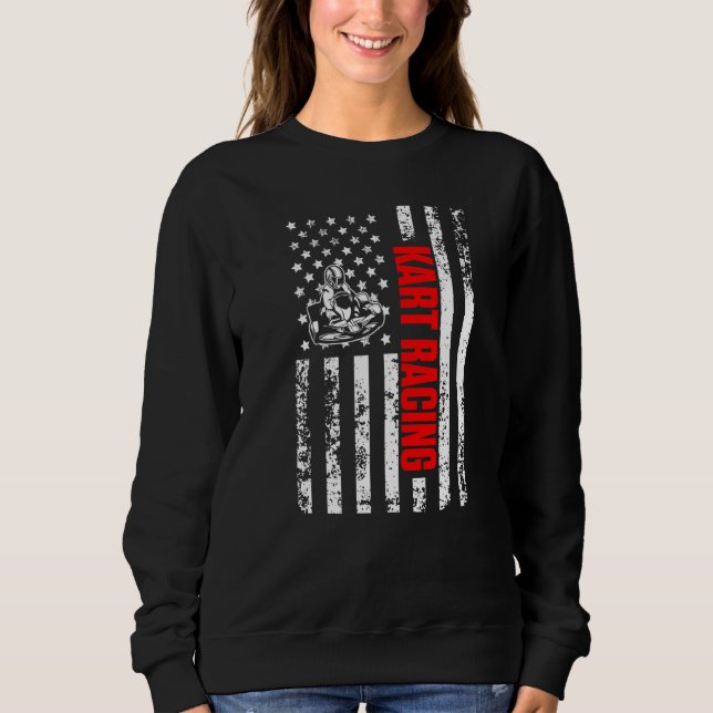 US American Flag Sports Patriotic Go Kart Racing P T Shirt (Framsida)