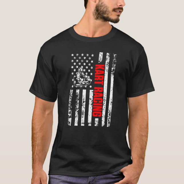 US American Flag Sports Patriotic Go Kart Racing P T Shirt (Framsida)