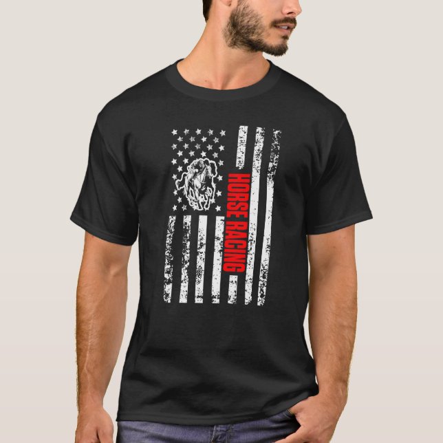 US American Flag Sports Patriotic Horse Racing Pre T Shirt (Framsida)