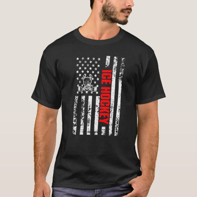 US American Flag Sports Patriotic Ice Hockey Premi T Shirt (Framsida)