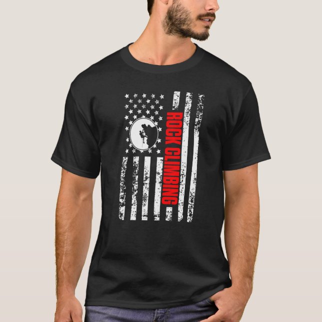 US American Flag Sports Patriotic Rock Climbing Pr T Shirt (Framsida)