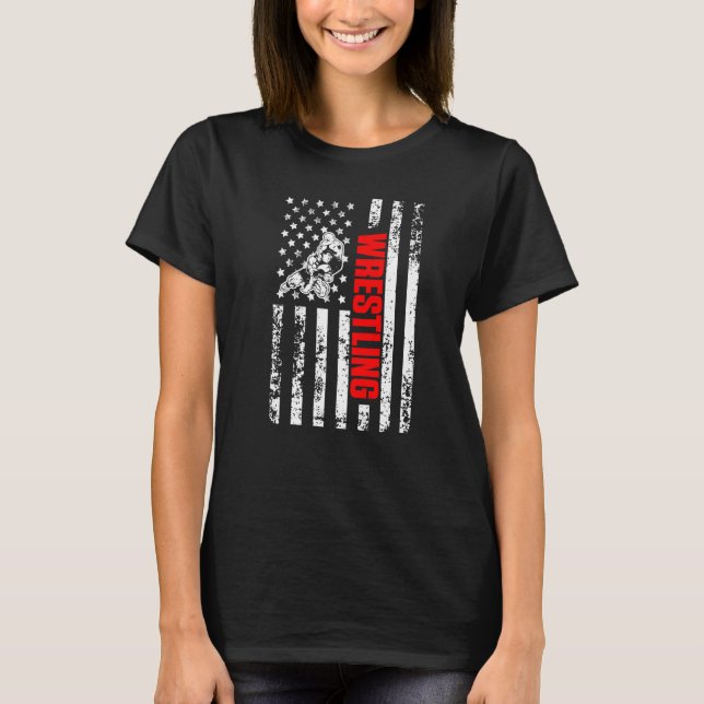 US American Flag Sports Patriotic Wrestling Premiu T Shirt (Framsida)