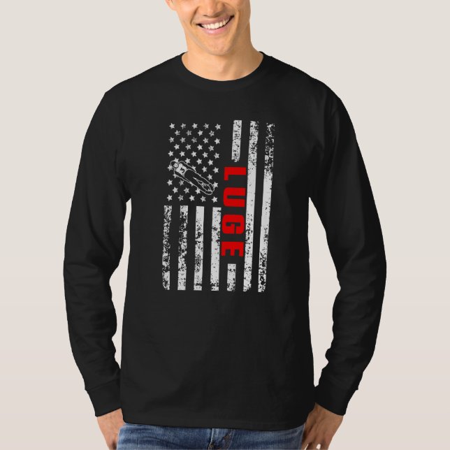 US American Flag Winter Sports Patriotic Luge Prem T Shirt (Framsida)