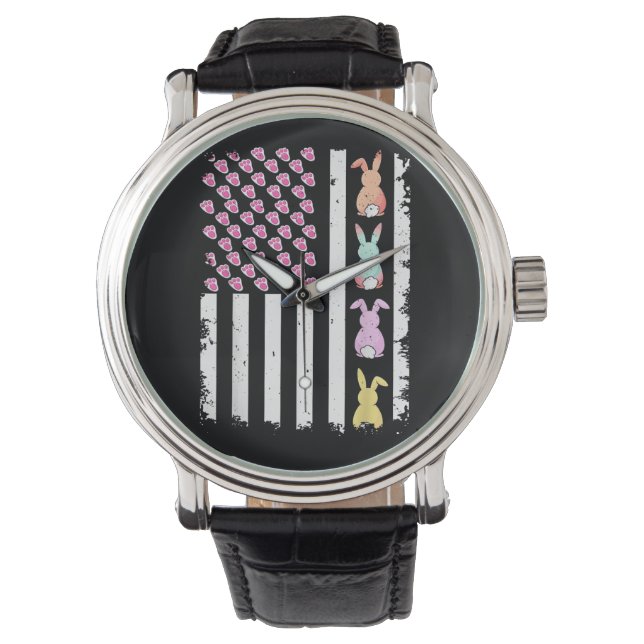 US American Flag with Bunny for Easter Day Armbandsur (Framsida)