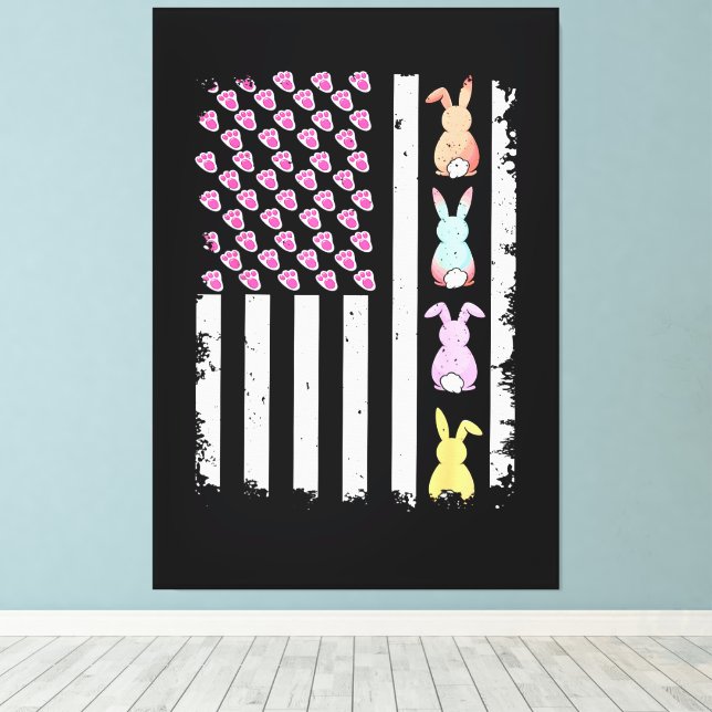 US American Flag with Bunny for Easter Day Canvastryck (Insitu (trägolv))