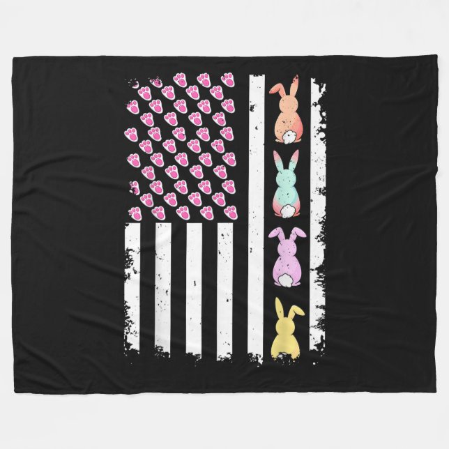 US American Flag with Bunny for Easter Day Fleecefilt (Framsidan (Horisontell))