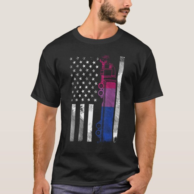 US American Flagga Bisexual Lastbil Bi Pride Lgbtq T Shirt (Framsida)