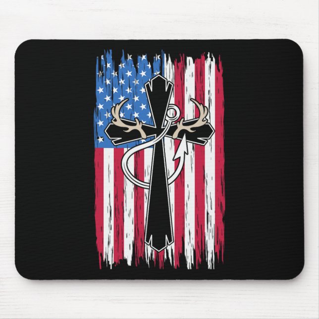 US American Flagga Christian Hunting Fishing Älska Musmatta (Framsidan)