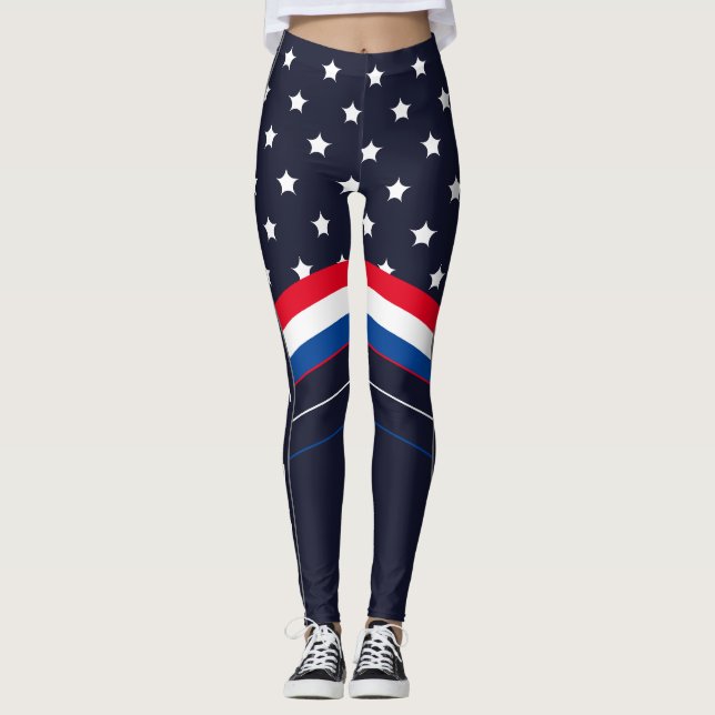 US American Flagga Custom Name Patriotic Athletic Leggings (Framsida)