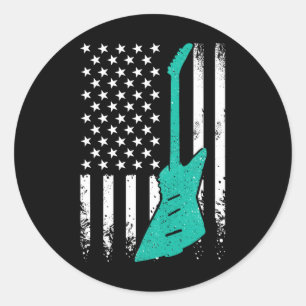 US American Flagga Electric Sten Guitar 4:e Runt Klistermärke