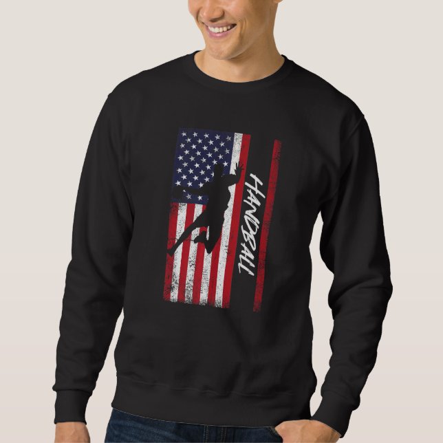 US American Flagga Handball Player Handballer Boll Lång Ärmad Tröja (Framsida)