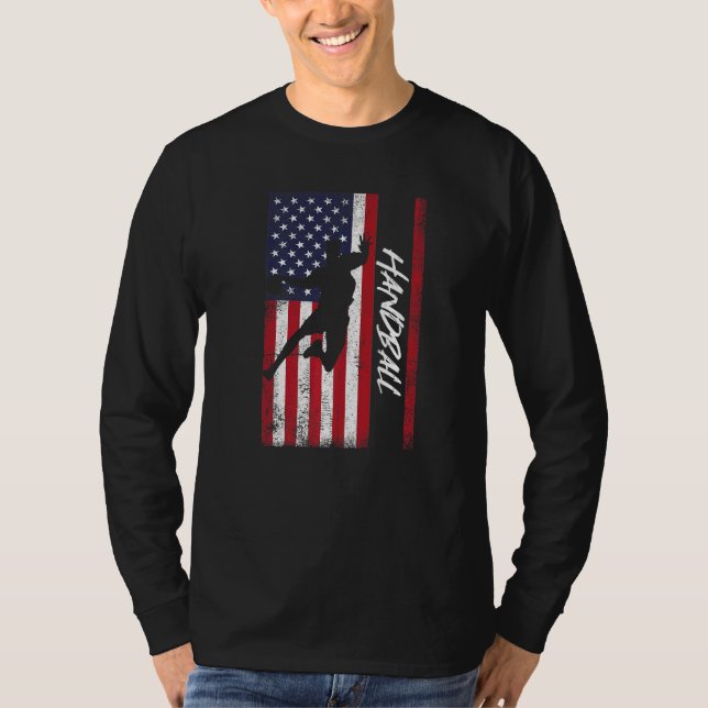 US American Flagga Handball Player Handballer Boll T Shirt (Framsida)