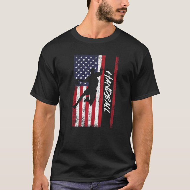 US American Flagga Handball Player Handballer Boll T Shirt (Framsida)