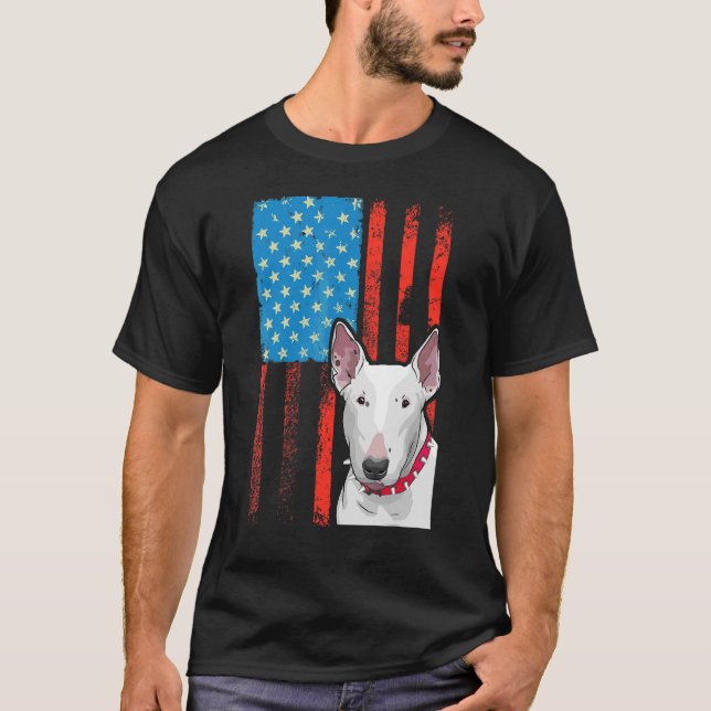 US American Flagga Patriotic Hund Bull Terrier T Shirt (Framsida)