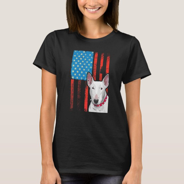 US American Flagga Patriotic Hund Bull Terrier T Shirt (Framsida)