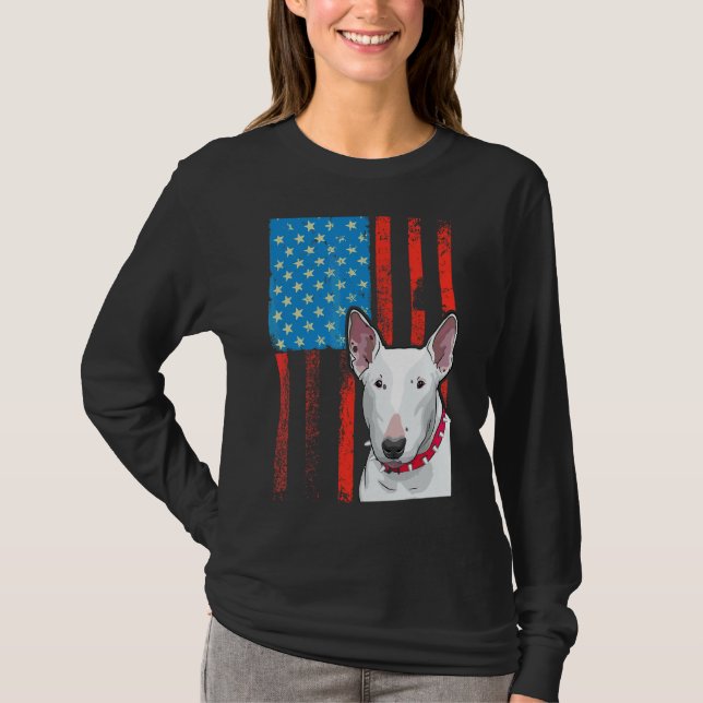 US American Flagga Patriotic Hund Bull Terrier T Shirt (Framsida)