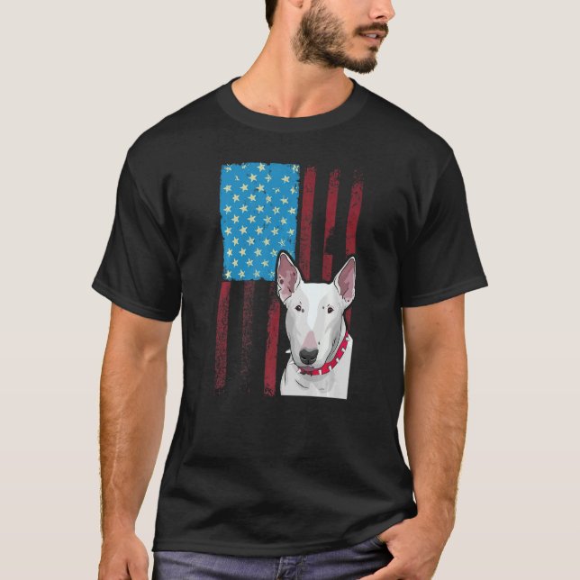 US American Flagga Patriotic Hund Bull Terrier T Shirt (Framsida)