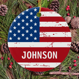 US American Flagga Red Blue Patriotic Julgransprydnad Keramik