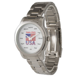 US American Flagga Red Personlig Ord Numbers Armbandsur