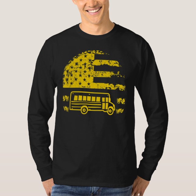 US American Flagga School Buss Driver Student Buss T Shirt (Framsida)