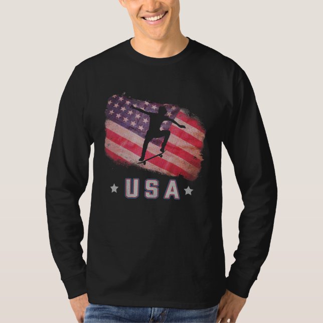 US American Flagga Skateboarding Team Stars and St T Shirt (Framsida)
