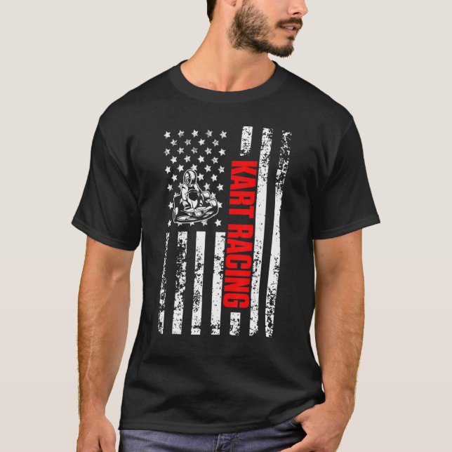 US American Flagga Sports Patriotic Go Kart Tävla T Shirt (Framsida)