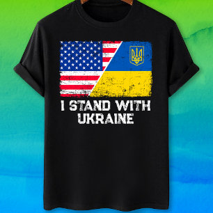 US American flagga Ukraina Ukrainas jag står på T Shirt