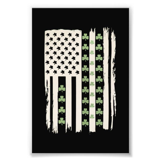 US American Flagga With Shamrocks for St Patricks Fototryck (Framsidan)