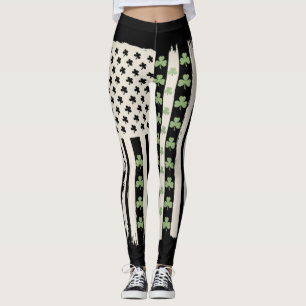 US American Flagga With Shamrocks for St Patricks Leggings