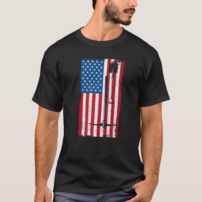 US Amerika Flagga Miner Gruvdrift under jord T Shirt (Framsida)