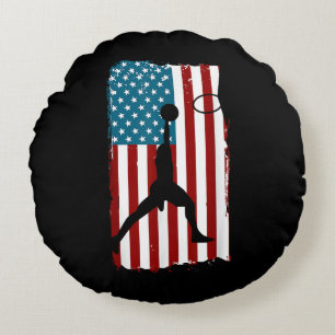 US Amerikansk Flagga Basket Patriotisk Idrottare P Rund Kudde