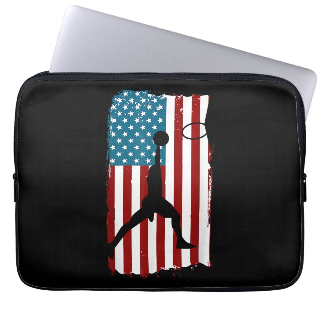 US Amerikansk Flagga Basket Patriottisk Idrottsutö Laptop Fodral (Framsidan)
