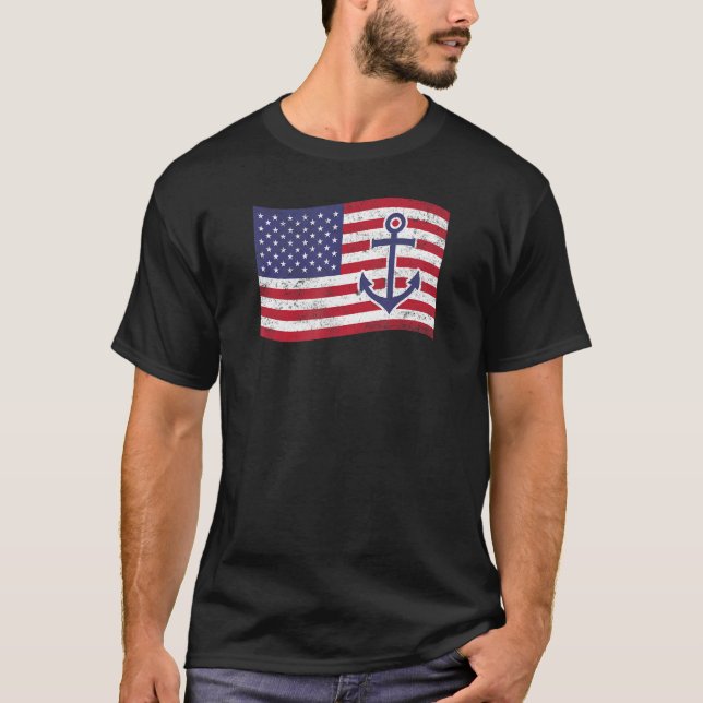 US Anchor American Flagga - Patriotic Nautical T Shirt (Framsida)