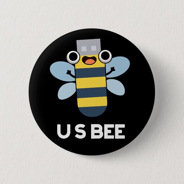 US Bee Funny USB Technical Pun Mörk BG Knapp (Framsida)