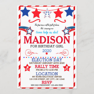 US BIRTHDAY GIRL ELECTION BIRTHDAY INVITATION INBJUDNINGAR