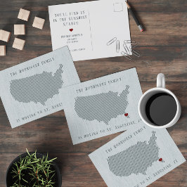 US Blå Linne och Hjärtligt Flyttmeddelande Meddelande Vykort