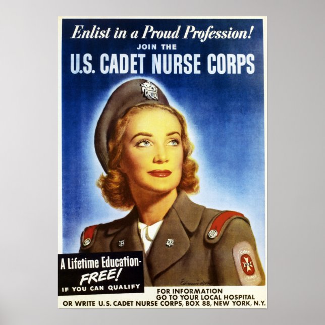 US Cadet Nurse Corps US Krig Rekrytering Propagand Poster (Framsidan)