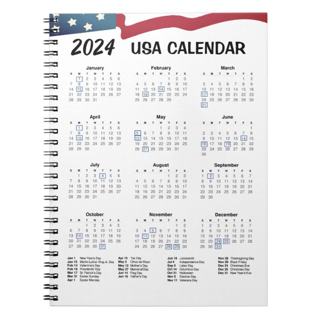 US Calendar 2024 Anteckningsbok (Framsidan)
