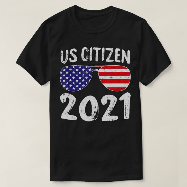 US Citizen 2021 4 juli Coola American Flagga Sol T Shirt (Design framsida)