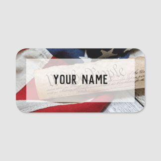 US Constitution and Flag Namnbricka